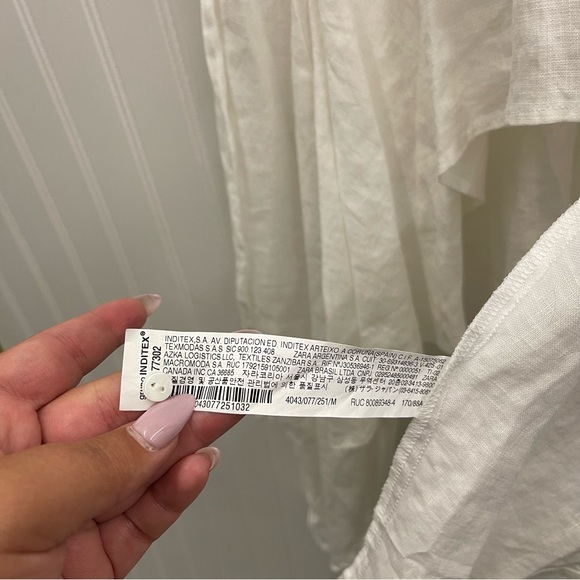 ZARA White Linen Asymmetric Ruffle Low Tunic Sz M - Picture 8 of 9